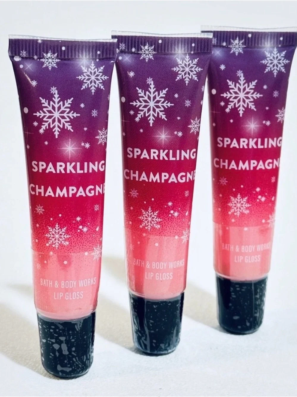 Bath & Body Works Sparkling Champagne Lip Gloss - Bundle of 3 Dull Size Tubes !